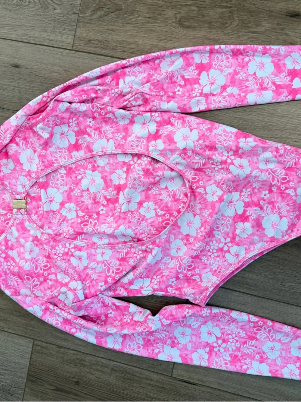 Kulani Kinis Pink & White Floral Long-Sleeve One-Piece Swimsuit